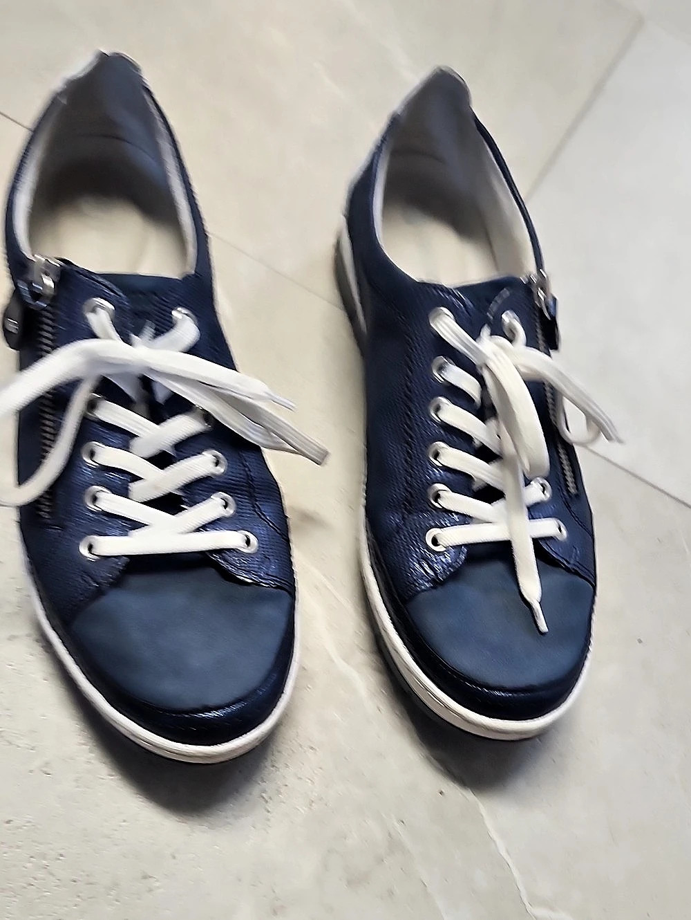 Remonte D0700 Maditta Blue Leather Zip Sneaker & White Zip Sneakers